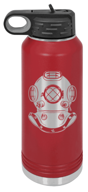 Dive Helment - 32oz Water Bottle Laser Engraved- Maroon