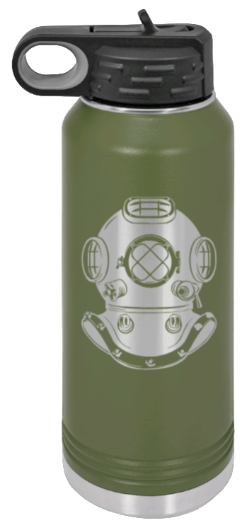 Dive Helment - 32oz Water Bottle Laser Engraved- Olive