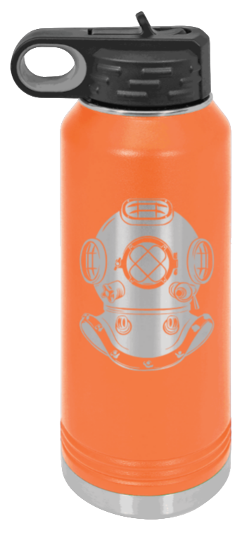 Dive Helment - 32oz Water Bottle Laser Engraved- Orange