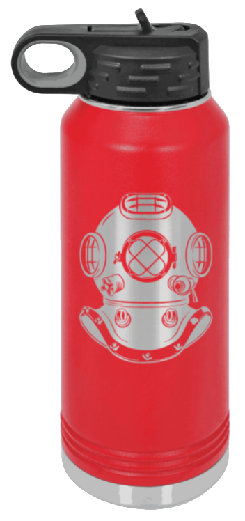 Dive Helment - 32oz Water Bottle Laser Engraved- Red