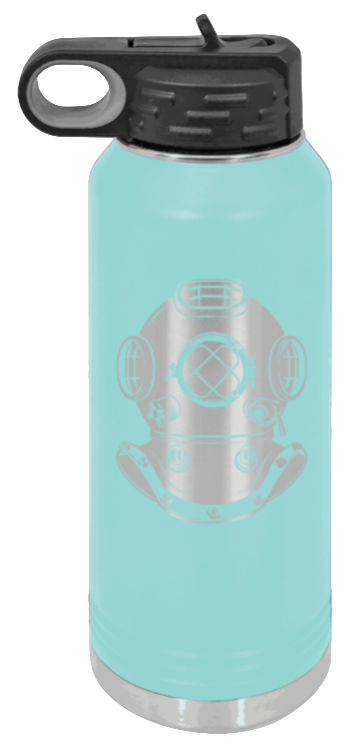 Dive Helment - 32oz Water Bottle Laser Engraved- Teal