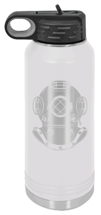 Dive Helment - 32oz Water Bottle Laser Engraved- White