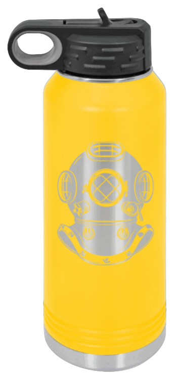 Dive Helment - 32oz Water Bottle Laser Engraved- Yellow
