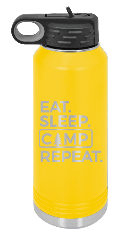 Eat Sleep Camp Repeat - 32oz Water Bottle Laser Engraved- Yellow