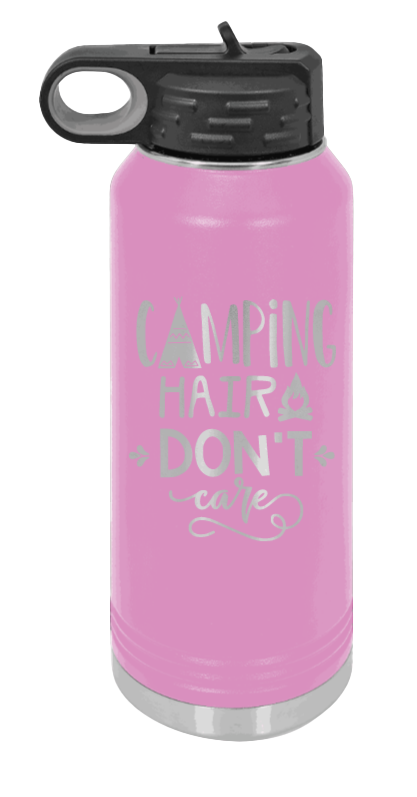 Camping Hair Don't Care - 32oz Water Bottle Laser Engraved- Light Purple