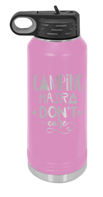 Camping Hair Don't Care - 32oz Water Bottle Laser Engraved- Light Purple