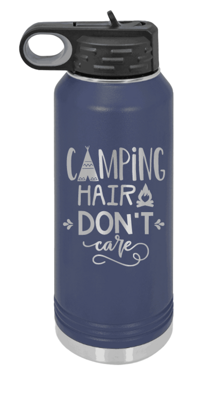 Camping Hair Don't Care - 32oz Water Bottle Laser Engraved- Navy