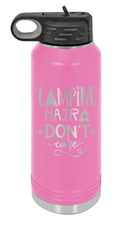 Camping Hair Don't Care - 32oz Water Bottle Laser Engraved- Pink