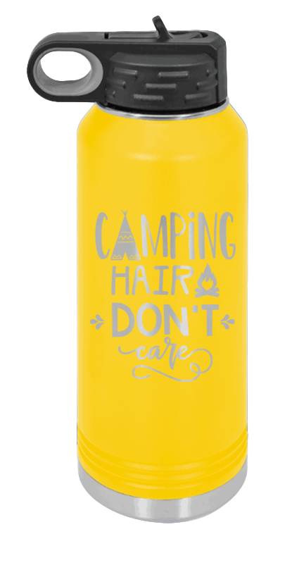 Camping Hair Don't Care - 32oz Water Bottle Laser Engraved- Yellow