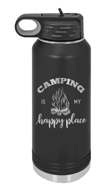 Camping Is My Happy Place - 32oz Water Bottle Laser Engraved- Black