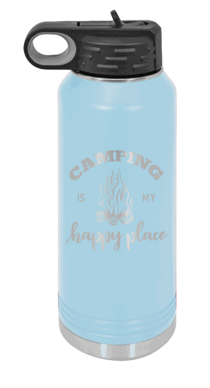 Camping Is My Happy Place - 32oz Water Bottle Laser Engraved- Light Blue