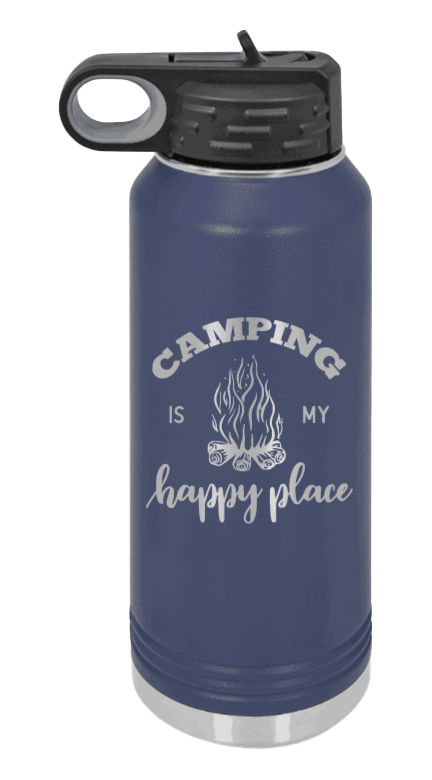 Camping Is My Happy Place - 32oz Water Bottle Laser Engraved- Navy