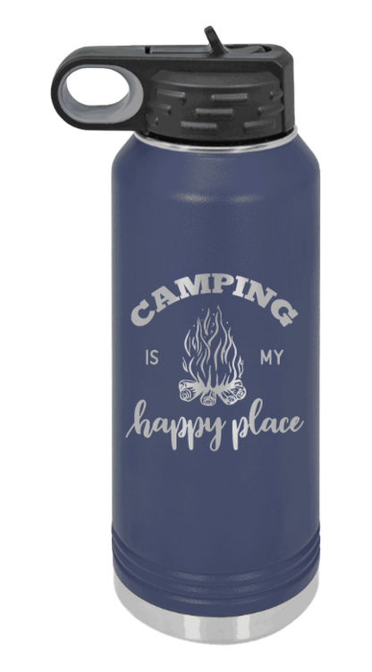 Camping Is My Happy Place - 32oz Water Bottle Laser Engraved- Navy