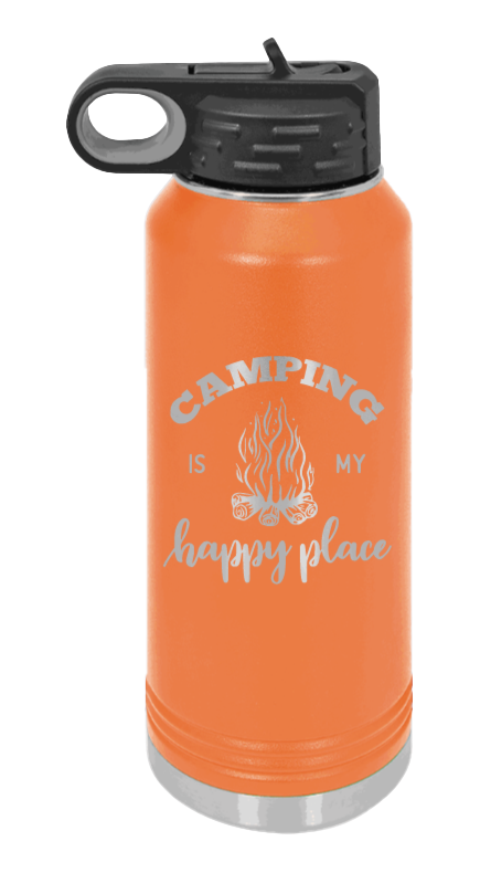 Camping Is My Happy Place - 32oz Water Bottle Laser Engraved- Orange
