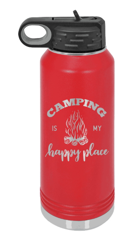 Camping Is My Happy Place - 32oz Water Bottle Laser Engraved- Red