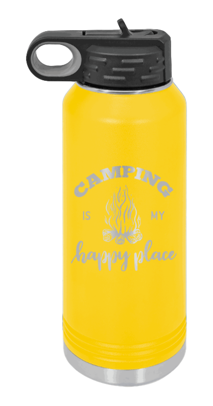 Camping Is My Happy Place - 32oz Water Bottle Laser Engraved- Yellow