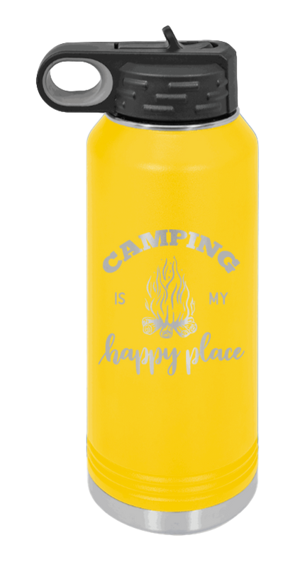 Camping Is My Happy Place - 32oz Water Bottle Laser Engraved- Yellow