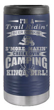 Load image into Gallery viewer, Trail Riding Camping Girl Laser Engraved Slim Can Insulated Koosie
