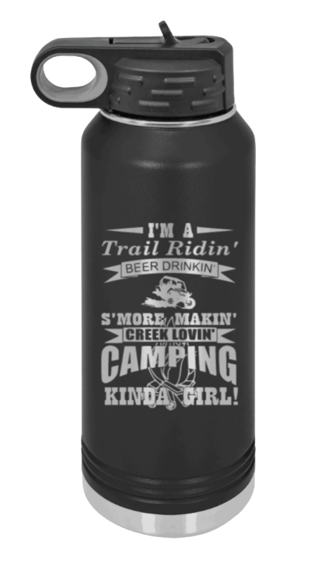 Trail Riding Camper - 32oz Water Bottle Laser Engraved- Black