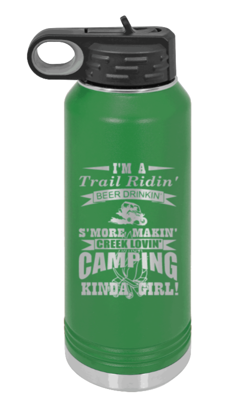 Trail Riding Camper - 32oz Water Bottle Laser Engraved- Green