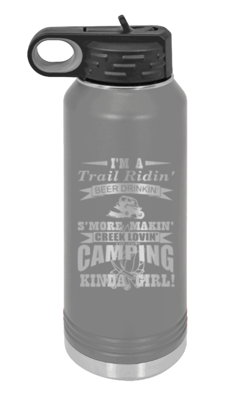 Trail Riding Camper - 32oz Water Bottle Laser Engraved- Dark Grey