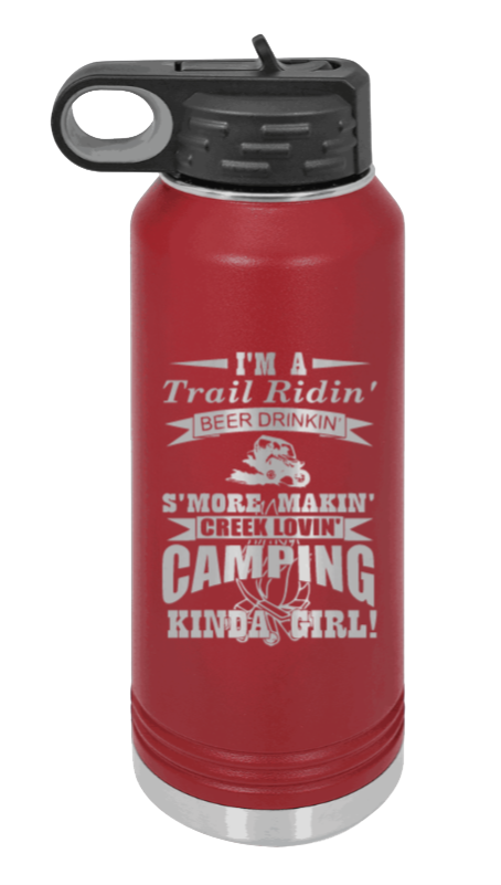 Trail Riding Camper - 32oz Water Bottle Laser Engraved- Maroon