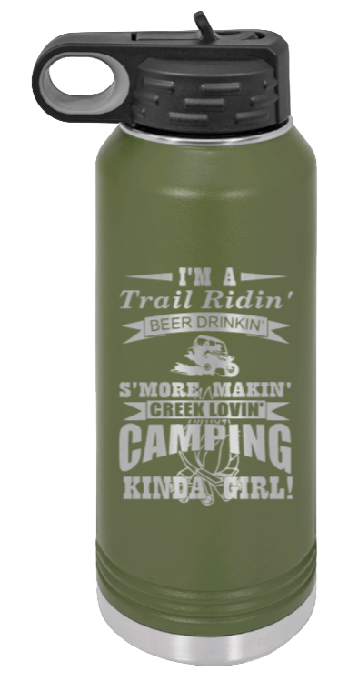 Trail Riding Camper - 32oz Water Bottle Laser Engraved- Olive