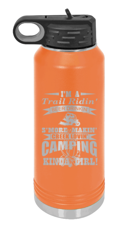 Trail Riding Camper - 32oz Water Bottle Laser Engraved- Orange