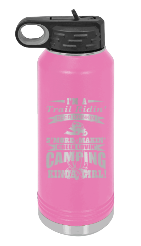 Trail Riding Camper - 32oz Water Bottle Laser Engraved- Pink