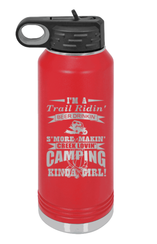 Trail Riding Camper - 32oz Water Bottle Laser Engraved- Red