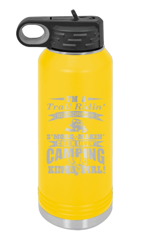 Trail Riding Camper - 32oz Water Bottle Laser Engraved- Yellow