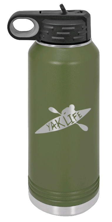 Yak Life - 32oz Water Bottle Laser Engraved- Olive