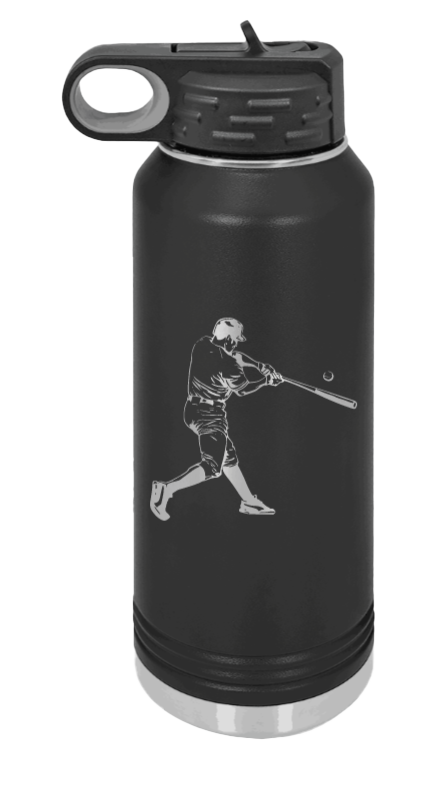 Baseball Player - 32oz Water Bottle Laser Engraved- Black
