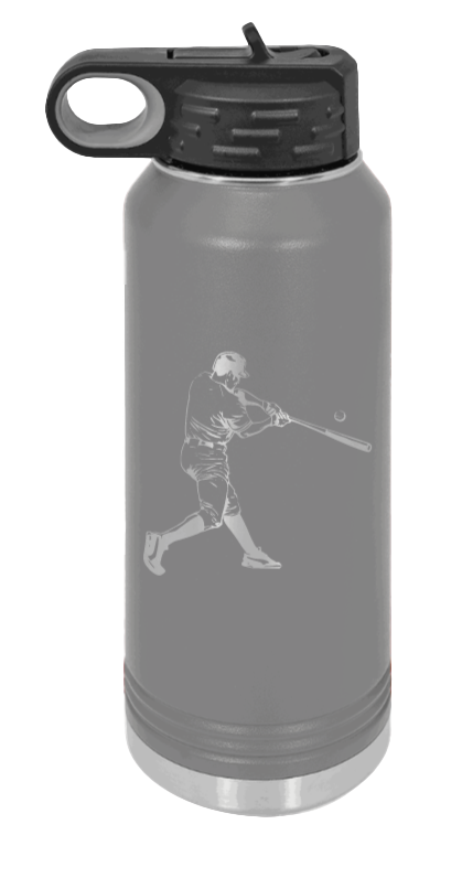 Baseball Player - 32oz Water Bottle Laser Engraved- Dark Grey