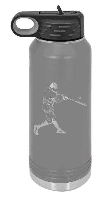 Baseball Player - 32oz Water Bottle Laser Engraved- Dark Grey