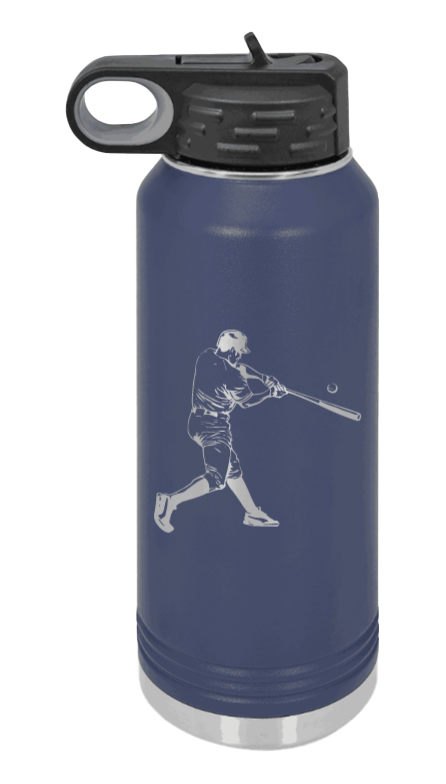 Baseball Player - 32oz Water Bottle Laser Engraved- Navy
