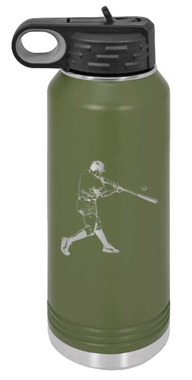 Baseball Player - 32oz Water Bottle Laser Engraved- Olive