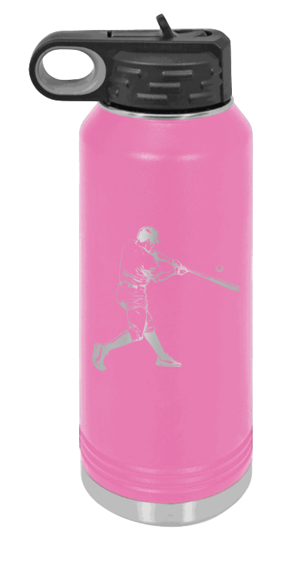 Baseball Player - 32oz Water Bottle Laser Engraved- Pink