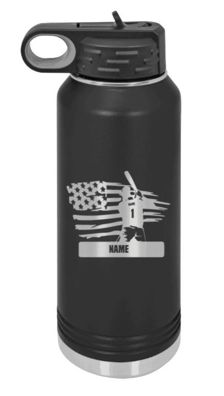 Baseball Player 2 - 32oz Water Bottle Laser Engraved- Black