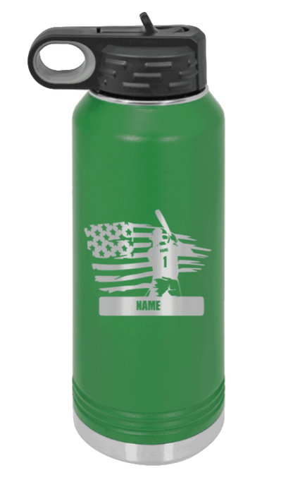 Baseball Player 2 - 32oz Water Bottle Laser Engraved- Green