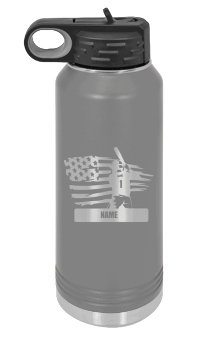 Baseball Player 2 - 32oz Water Bottle Laser Engraved- Dark Grey