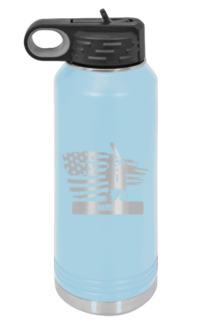 Baseball Player 2 - 32oz Water Bottle Laser Engraved- Light Blue