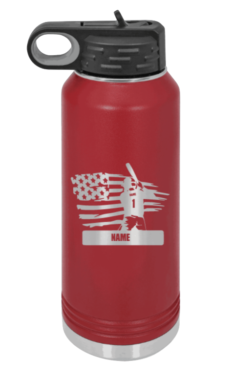 Baseball Player 2 - 32oz Water Bottle Laser Engraved- Maroon
