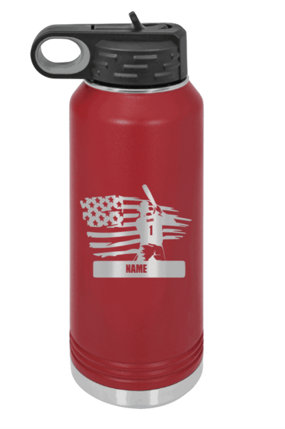 Baseball Player 2 - 32oz Water Bottle Laser Engraved- Maroon