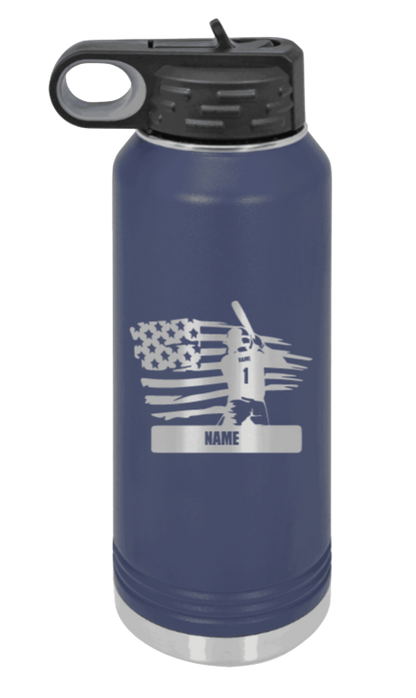 Baseball Player 2 - 32oz Water Bottle Laser Engraved- Navy