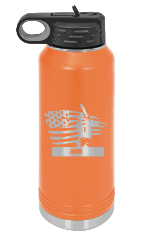 Baseball Player 2 - 32oz Water Bottle Laser Engraved- Orange