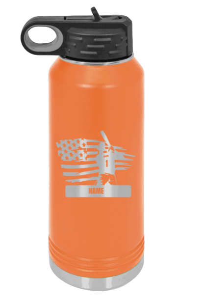 Baseball Player 2 - 32oz Water Bottle Laser Engraved- Orange