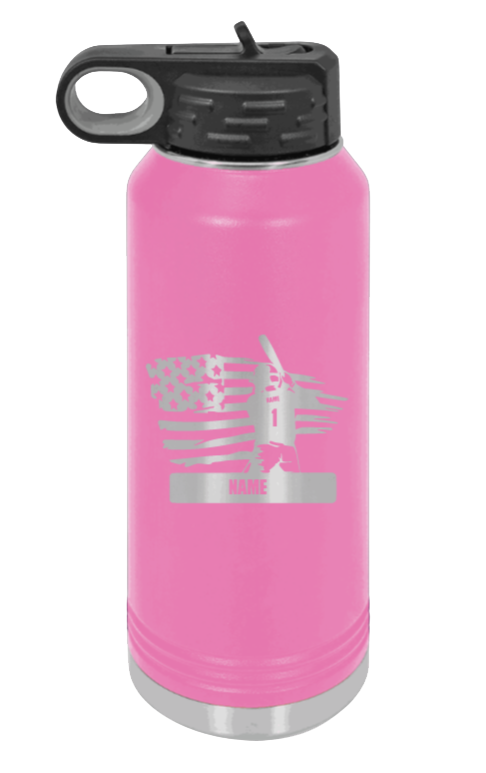 Baseball Player 2 - 32oz Water Bottle Laser Engraved- Pink