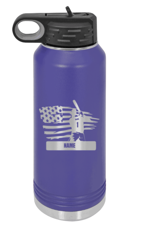 Baseball Player 2 - 32oz Water Bottle Laser Engraved- Purple