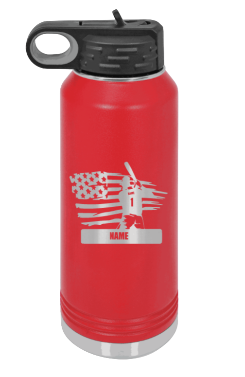 Baseball Player 2 - 32oz Water Bottle Laser Engraved- Red